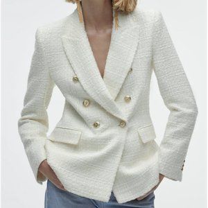 Double Breasted Textured Weave Jacket/Blazer